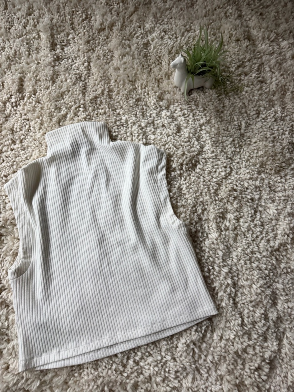 Maje Cream white high end turtleneck crop top Ribbed Sleeveless Mock Neck Tank